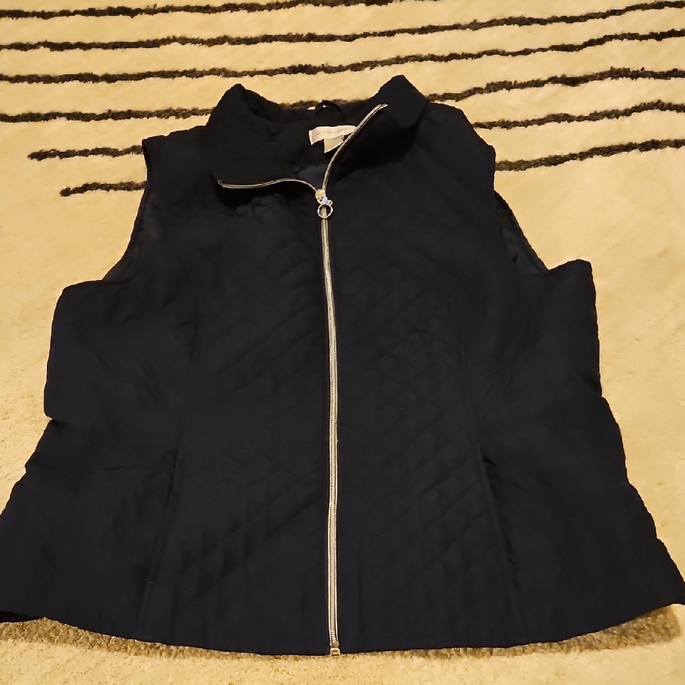 Christopher & Banks Navy Quilted Vest with Silver Zipper